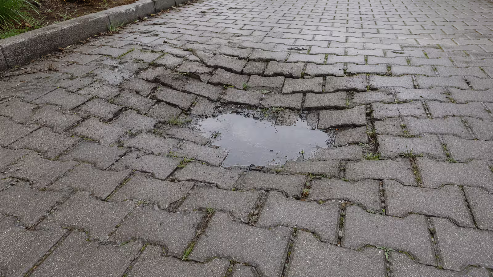 Propadlá zámková dlažba způsobená špatně připraveným podkladem