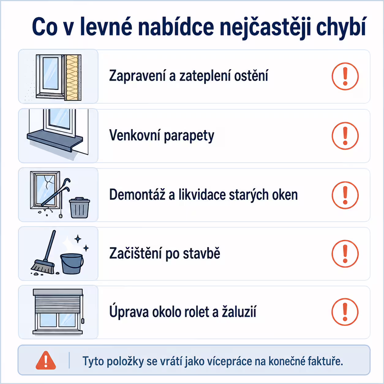 Skryté vícepráce při výměně oken – zapravení ostění, parapety, likvidace