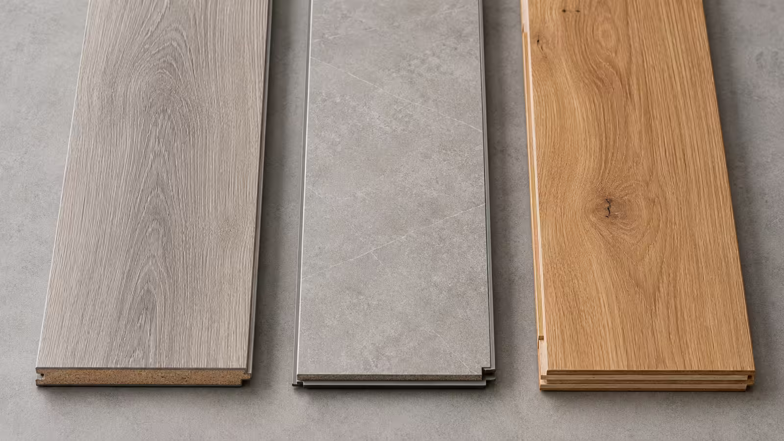 Laminátová, vinylová a dřevěná plovoucí podlaha vedle sebe