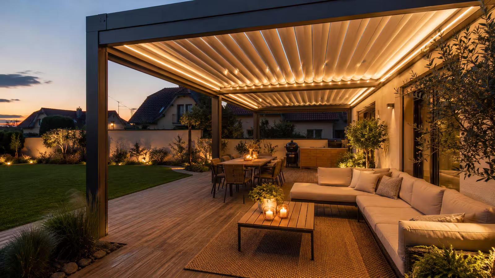 Pergola jako venkovní obývací prostor u rodinného domu