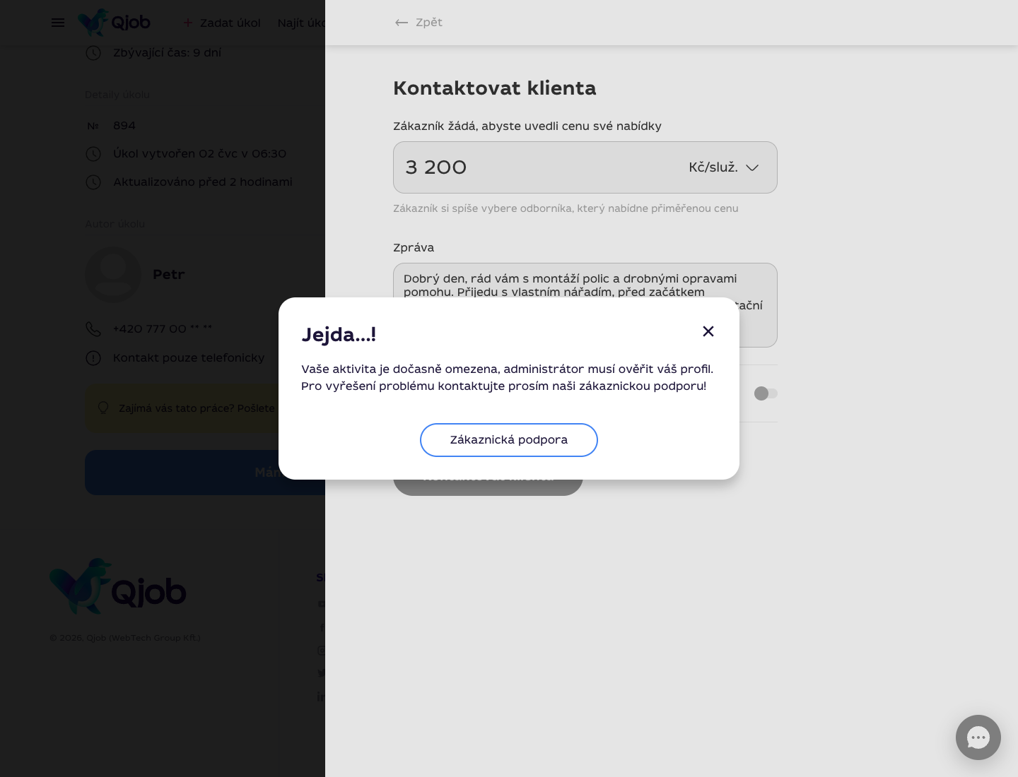 Upozornění Qjob.cz Vaše aktivita je dočasně omezena