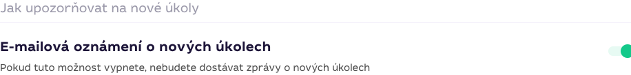 Zapnutý přepínač E-mailová oznámení o nových úkolech v profilu Qjob.cz