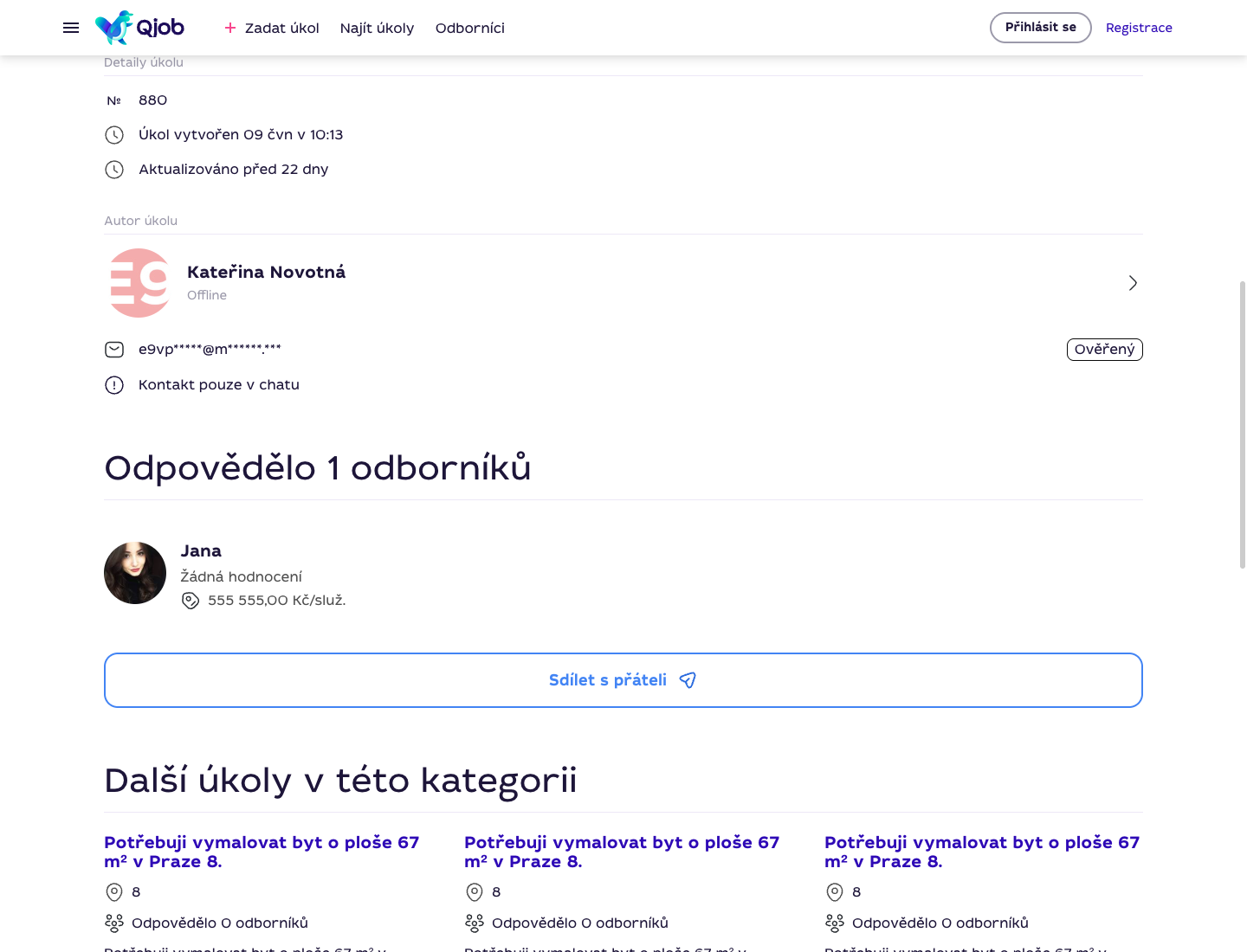 Detail úkolu s odpovědí specialisty a cenou nabídky