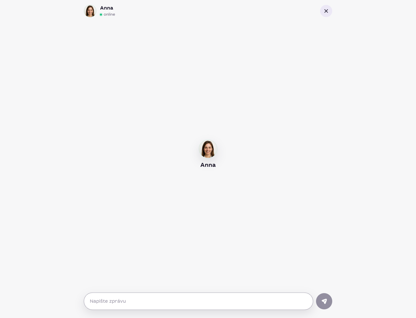 Prázdný chat s asistentkou Annou pro vytvoření úkolu na Qjob.cz