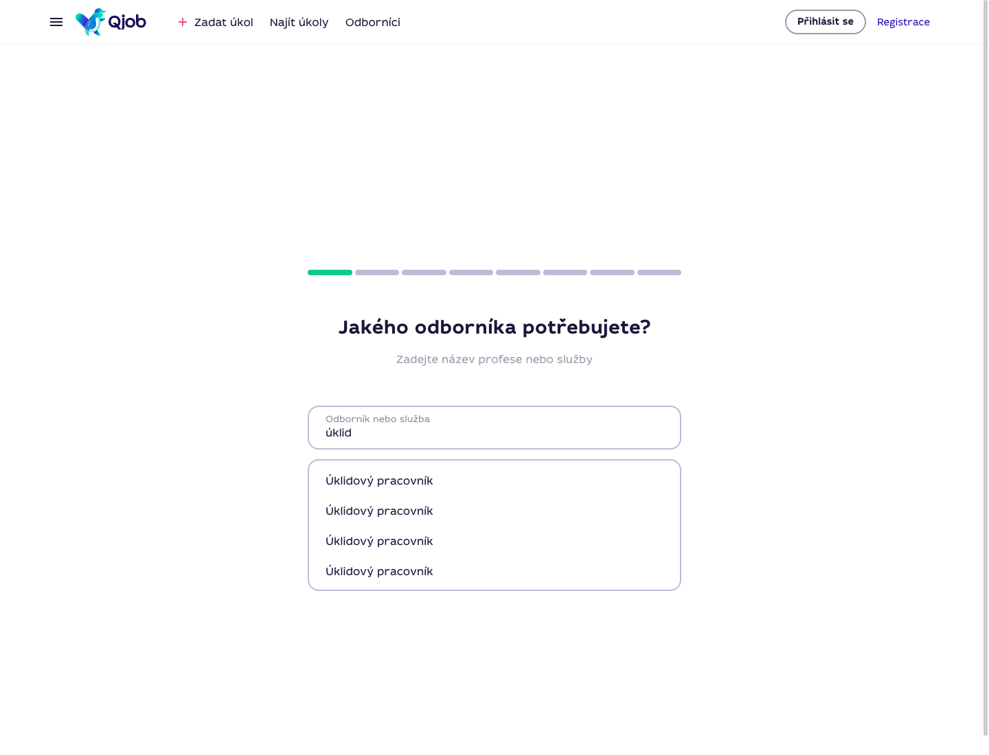 Krok formuláře Jakého odborníka potřebujete s vyhledáváním služby úklid