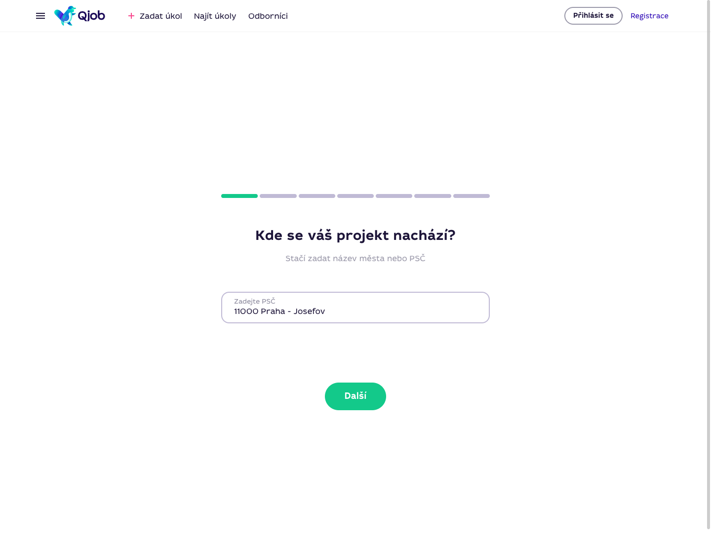 Krok formuláře Kde se váš projekt nachází s vybranou lokalitou Praha Josefov