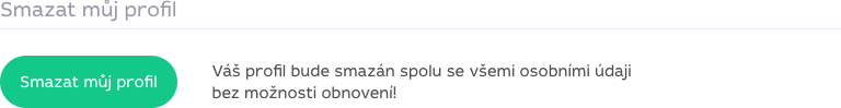 Blok Smazat můj profil v nastavení Qjob.cz s varováním bez možnosti obnovení