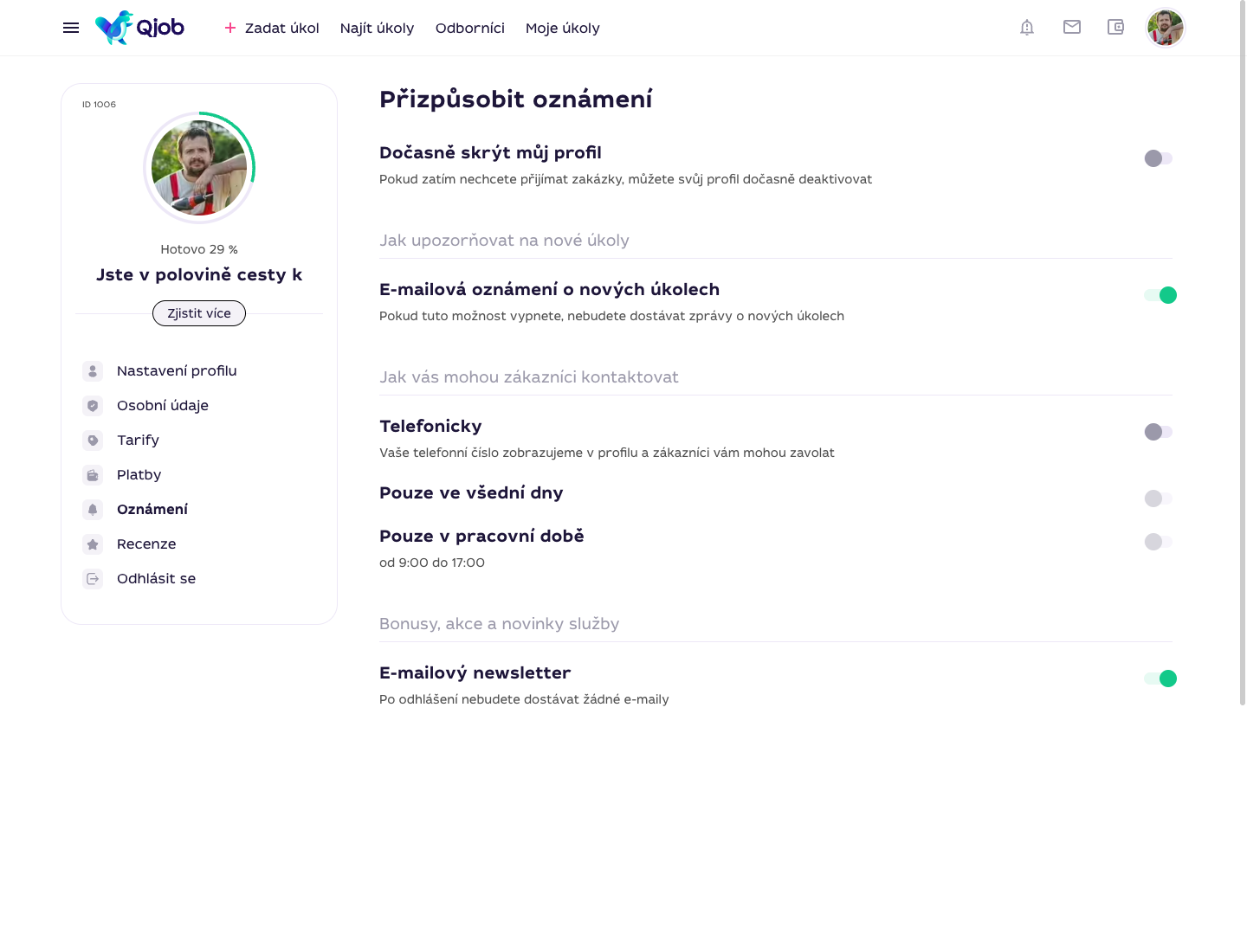 Nastavení oznámení specialisty na Qjob.cz
