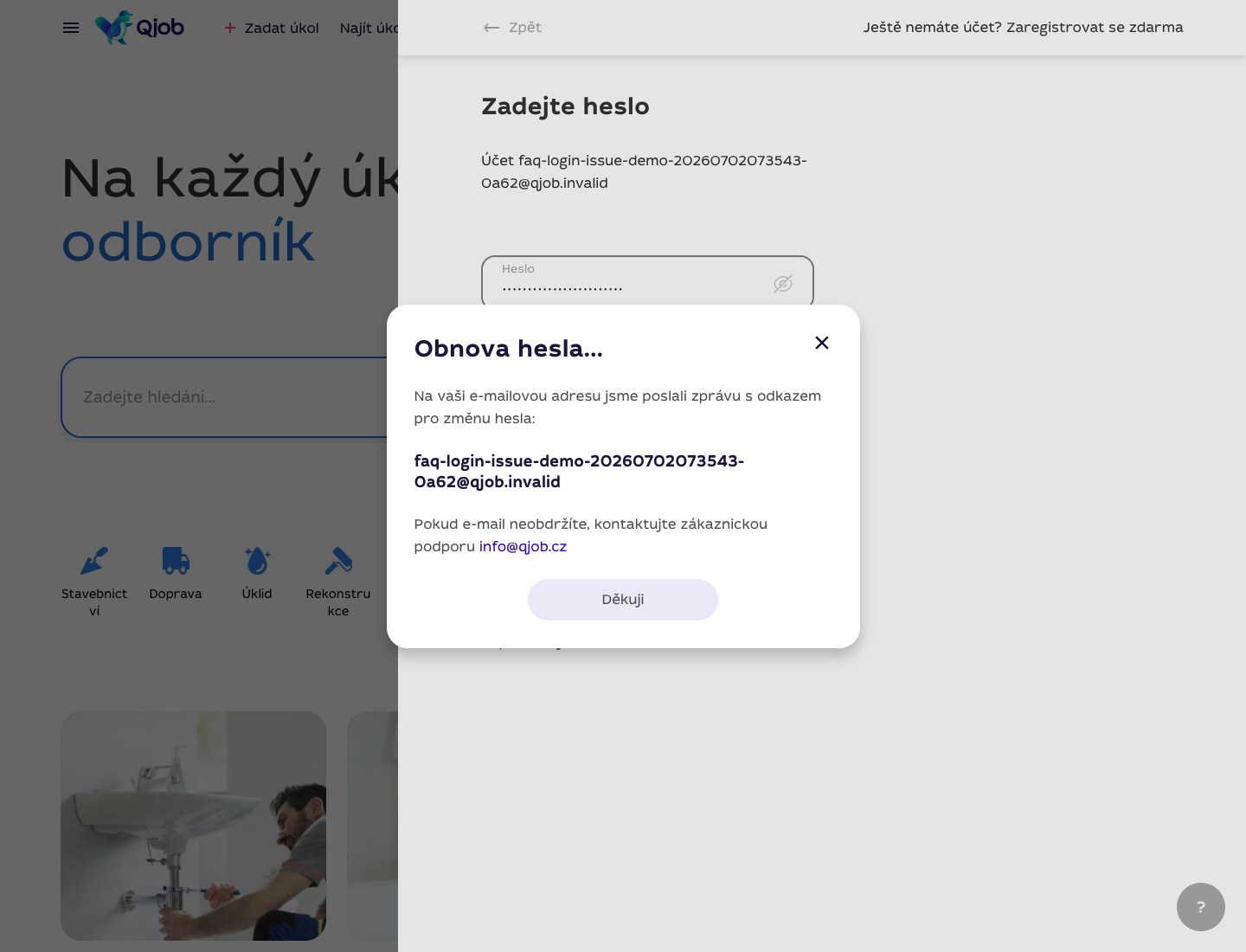 Qjob.cz odeslal e-mail s odkazem pro změnu hesla