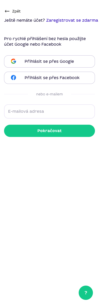 Mobilní přihlášení do účtu Qjob.cz přes Google, Facebook nebo e-mail