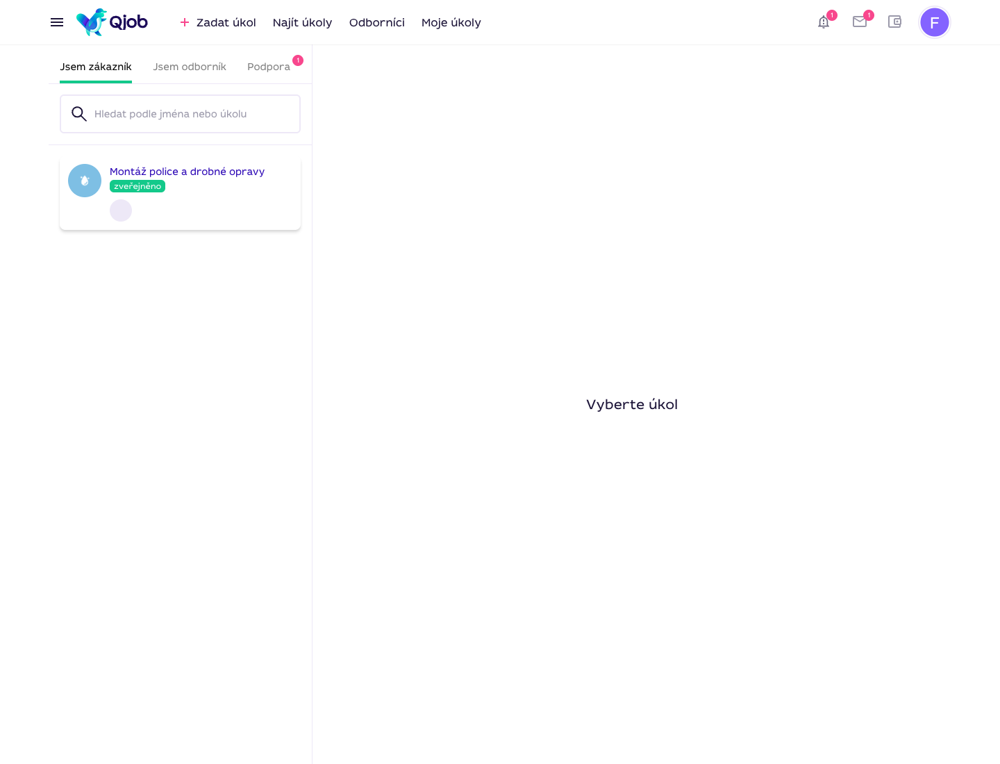 Přehled chatu Qjob.cz s nepřečtenou zprávou označenou červeným číslem