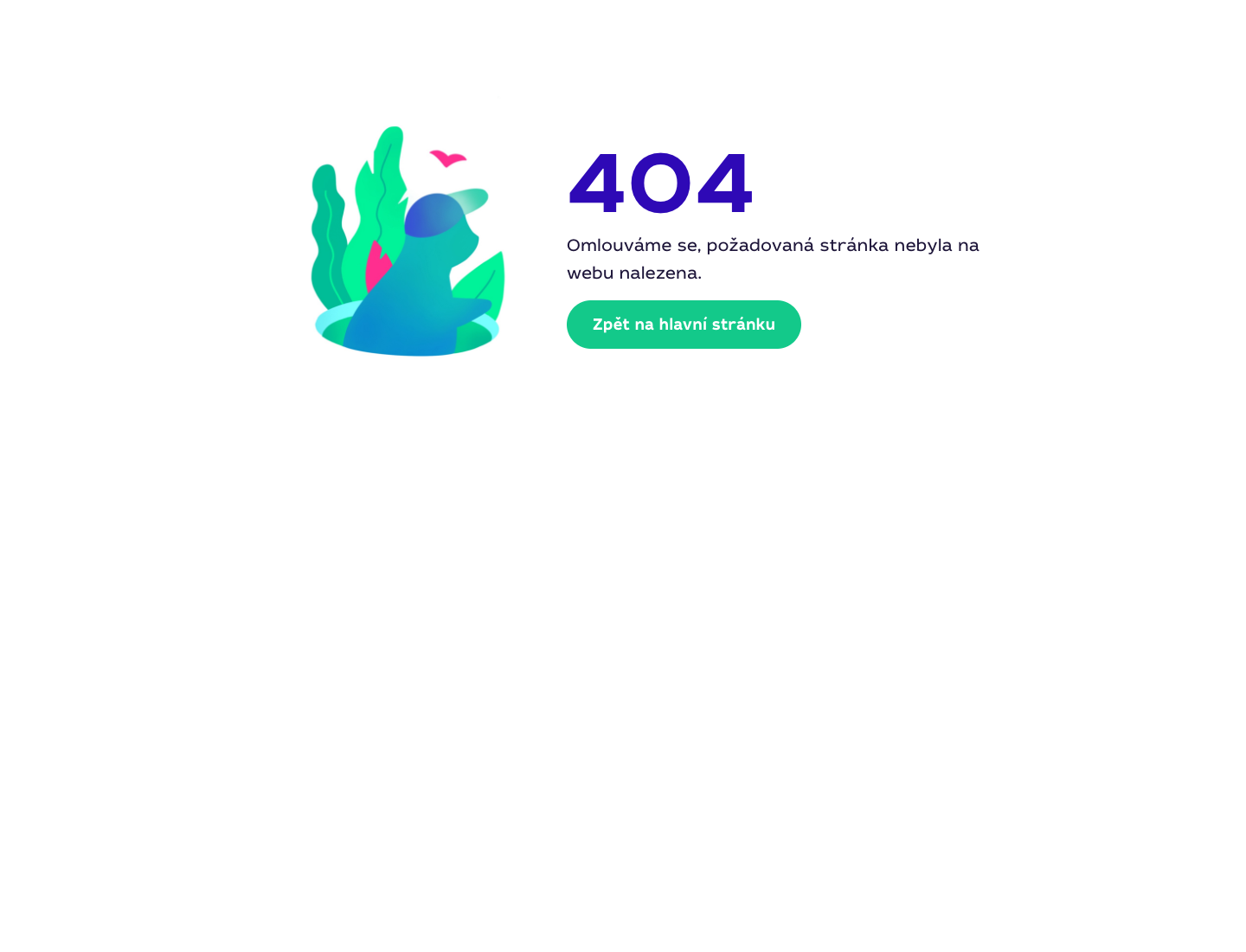 Stránka Qjob.cz s chybou 404 a tlačítkem Zpět na hlavní stránku