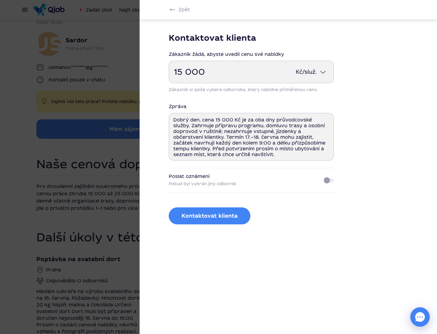 Vyplněná nabídka s cenou, rozsahem a termínem provedení