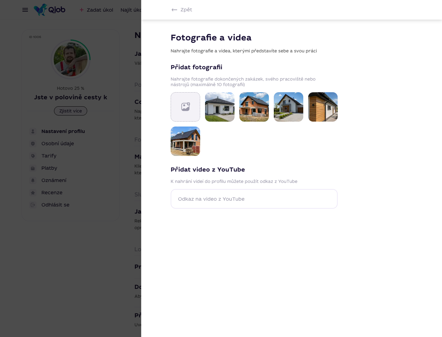 Okno pro přidání fotografií a videí do portfolia specialisty