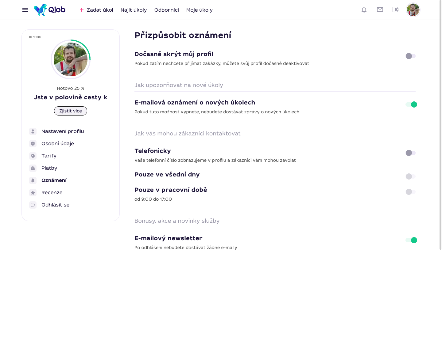 Nastavení upozornění specialisty na Qjob.cz