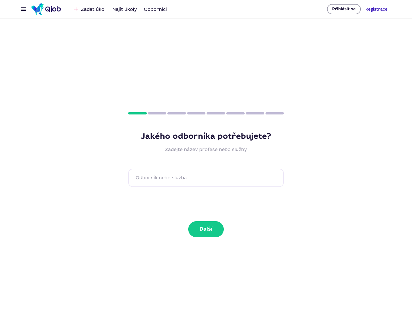 Formulář Qjob.cz po kliknutí na obecnou rychlou kategorii na hlavní stránce