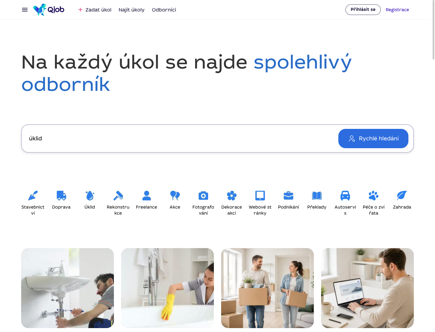 Vyhledávací pole Rychlé hledání na hlavní stránce Qjob.cz s dotazem úklid
