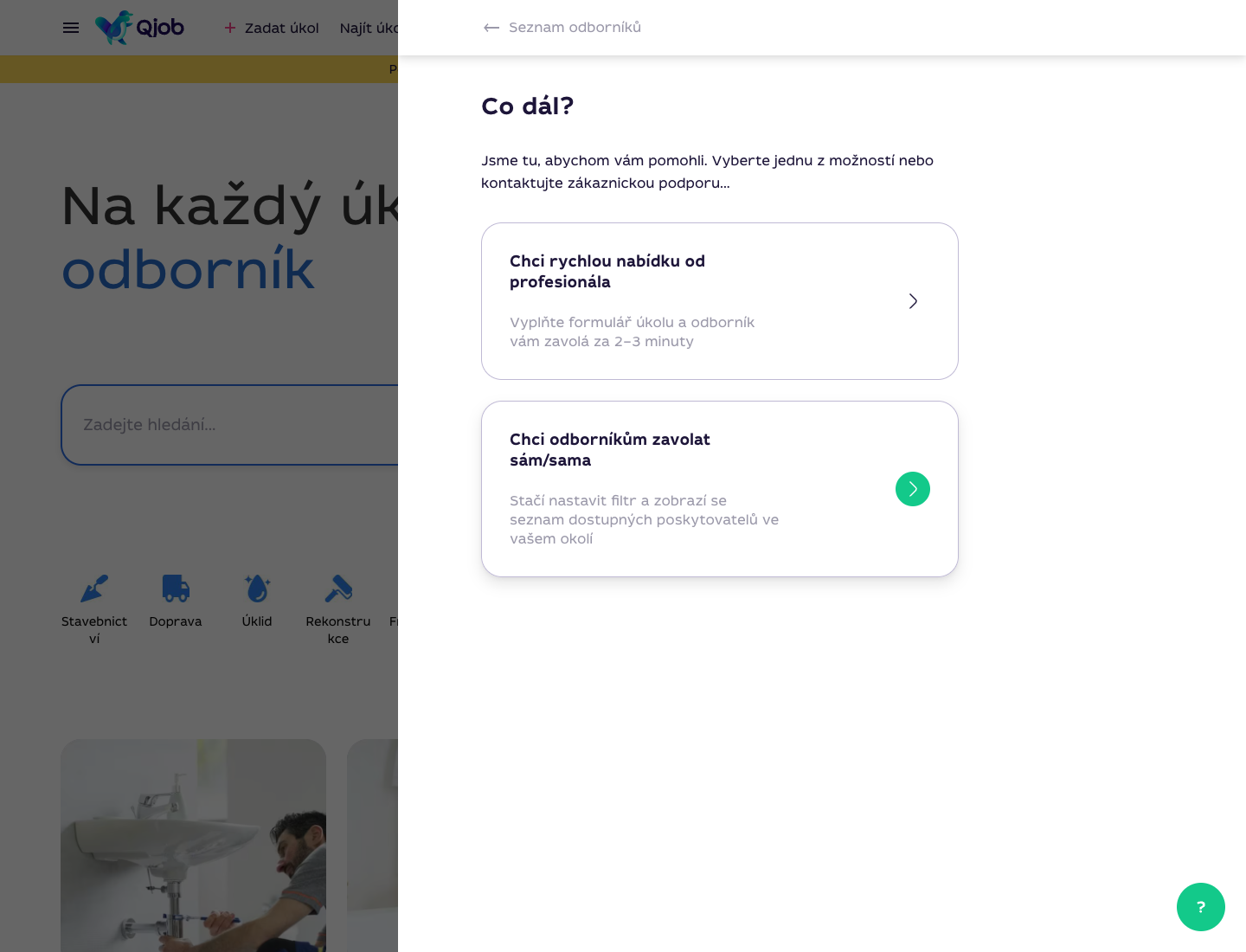 Obrazovka Co dál po registraci zákaznického účtu na Qjob.cz