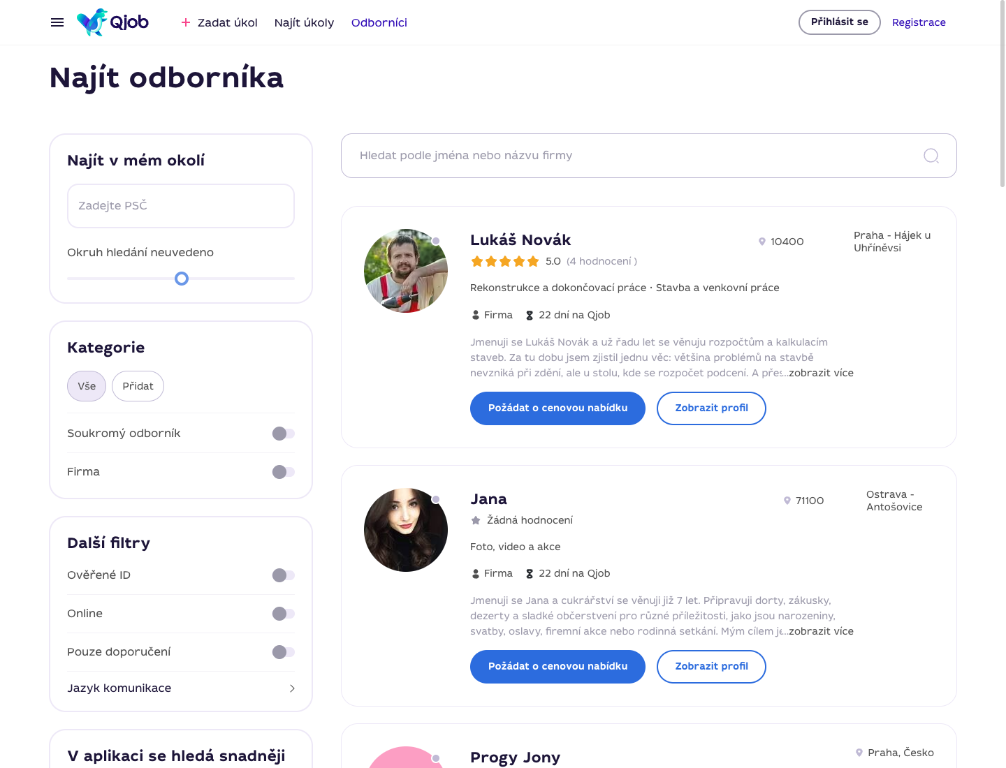 Seznam odborníků s kartami specialistů na Qjob.cz