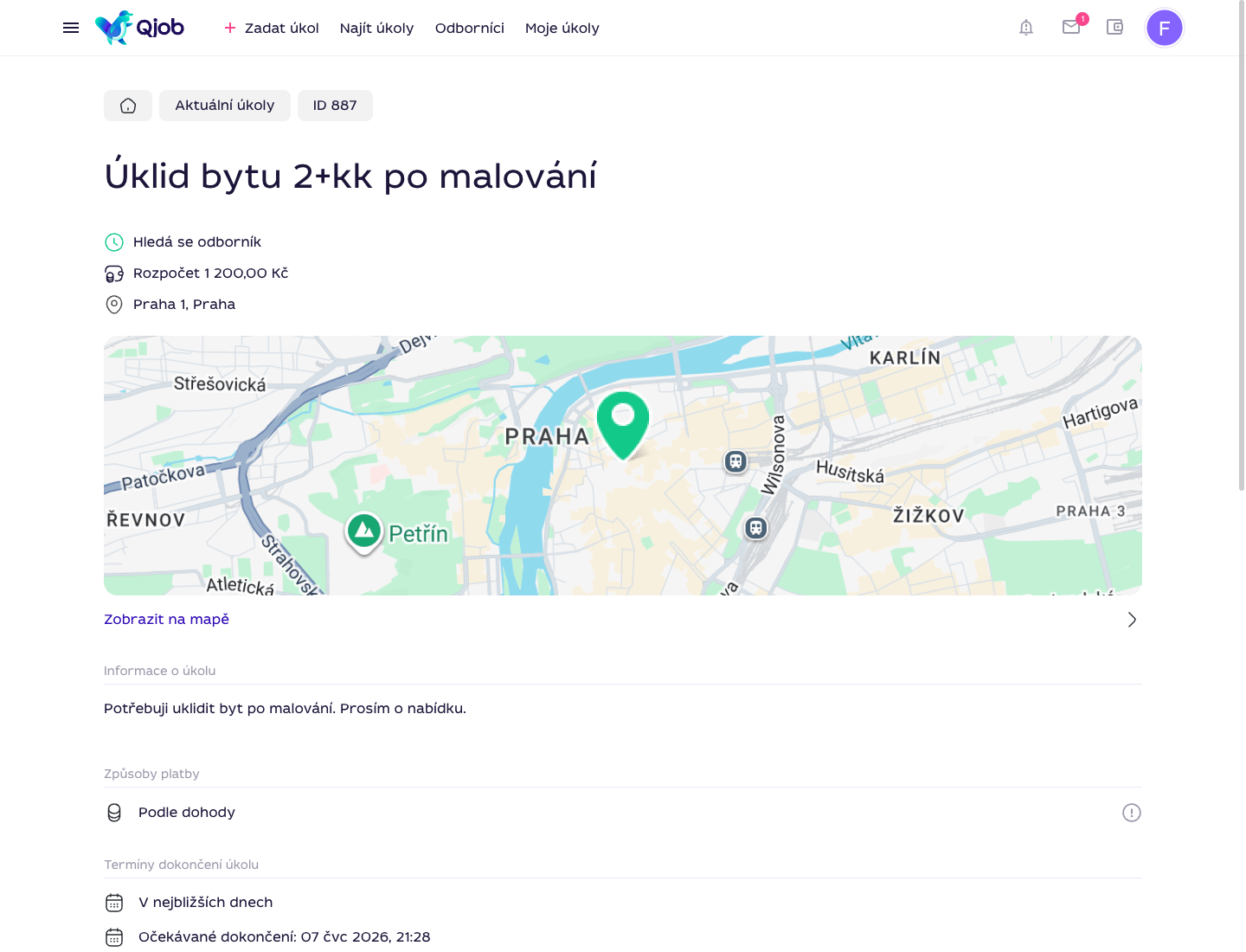 Detail úkolu s krátkým popisem, který může být pro specialistu příliš obecný