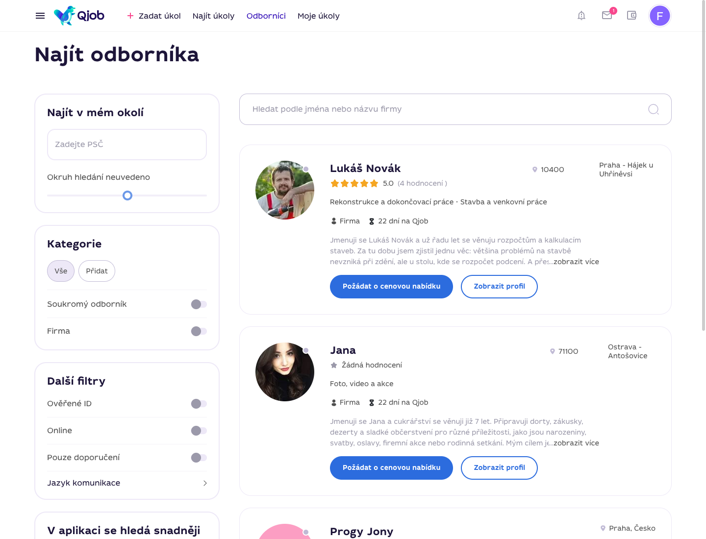Seznam odborníků na Qjob.cz pro aktivní oslovení specialistů