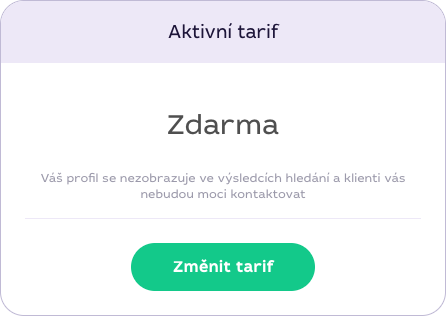Blok Aktivní tarif na Qjob.cz s tlačítkem Změnit tarif