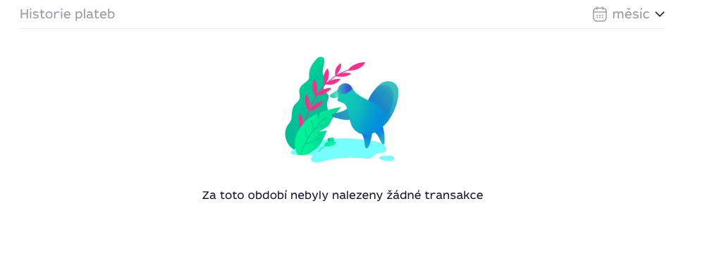 Historie plateb Qjob.cz s filtrem období pro dohledání transakcí
