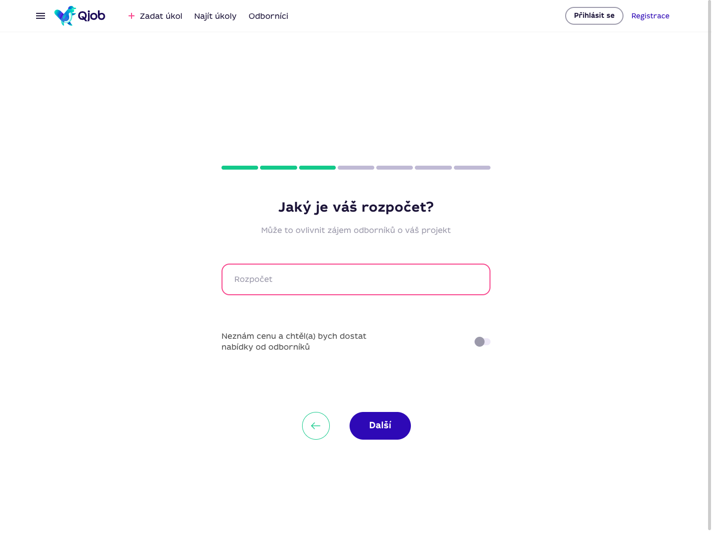 Validace povinného rozpočtu při vytváření úkolu na Qjob.cz