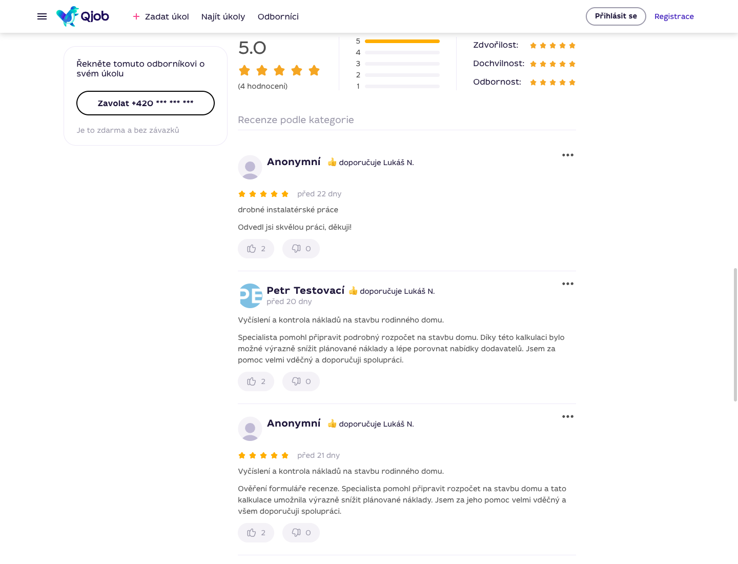 Detail recenzí ve veřejném profilu specialisty na Qjob.cz