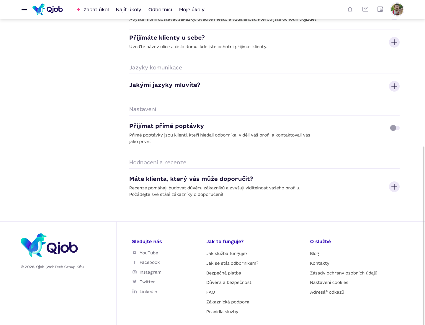 Blok pro žádost o doporučení v nastavení profilu specialisty