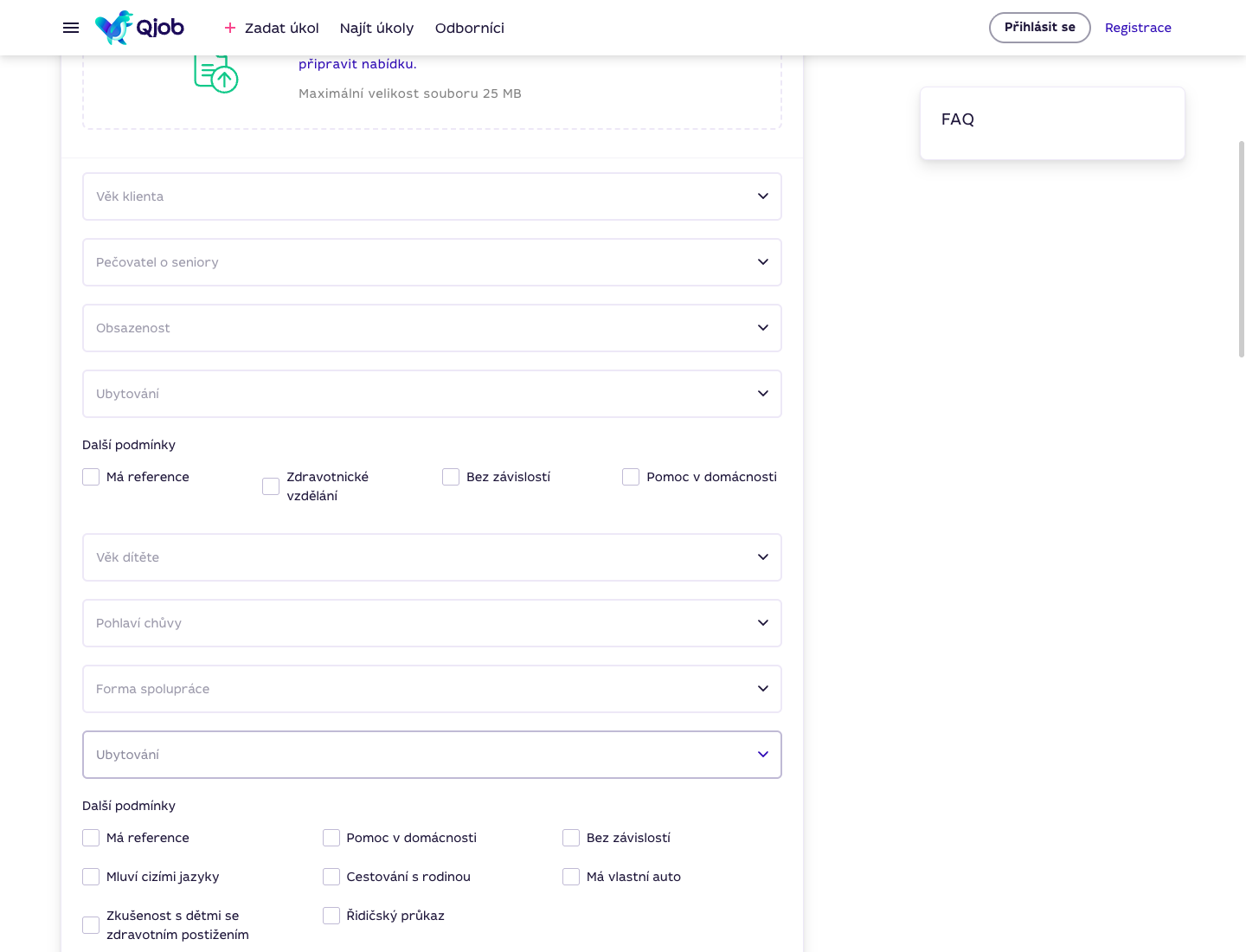Doplňující pole a podmínky ve formuláři zadání úkolu