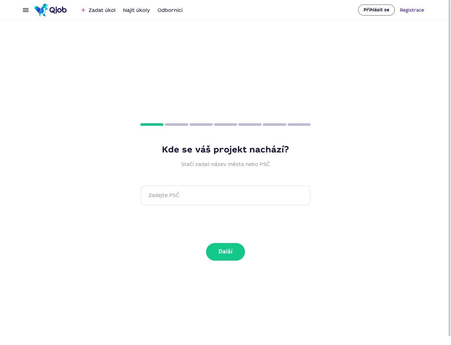 Krok Kde se váš projekt nachází ve formuláři pro vytvoření úkolu na Qjob.cz